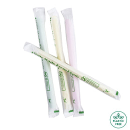 50 x Chunky Colourful COMPOSTABLE Straws - Individually Wrapped 1.2x21cm